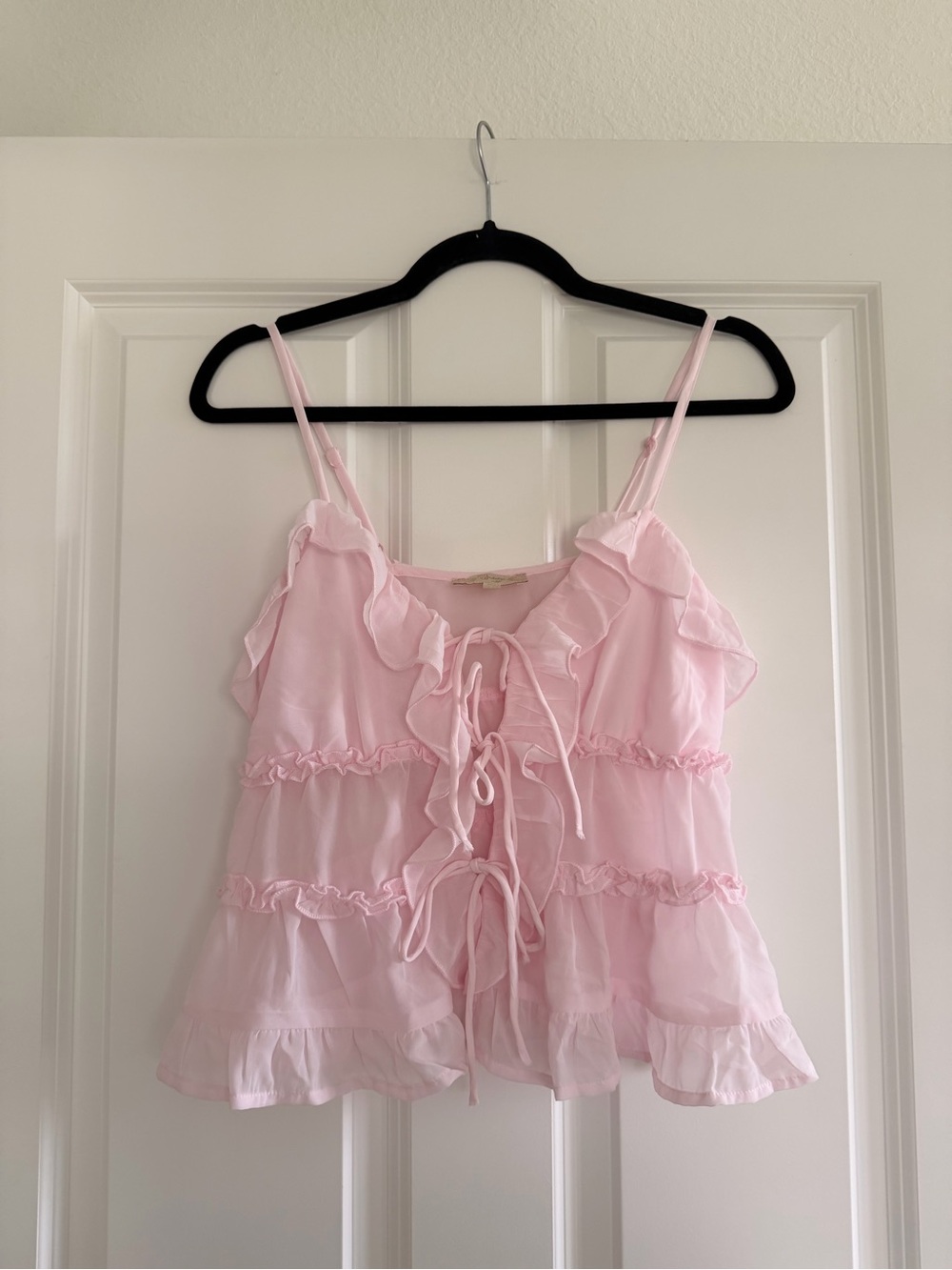 Soft Pink Ruffle Tie-Front Camisole